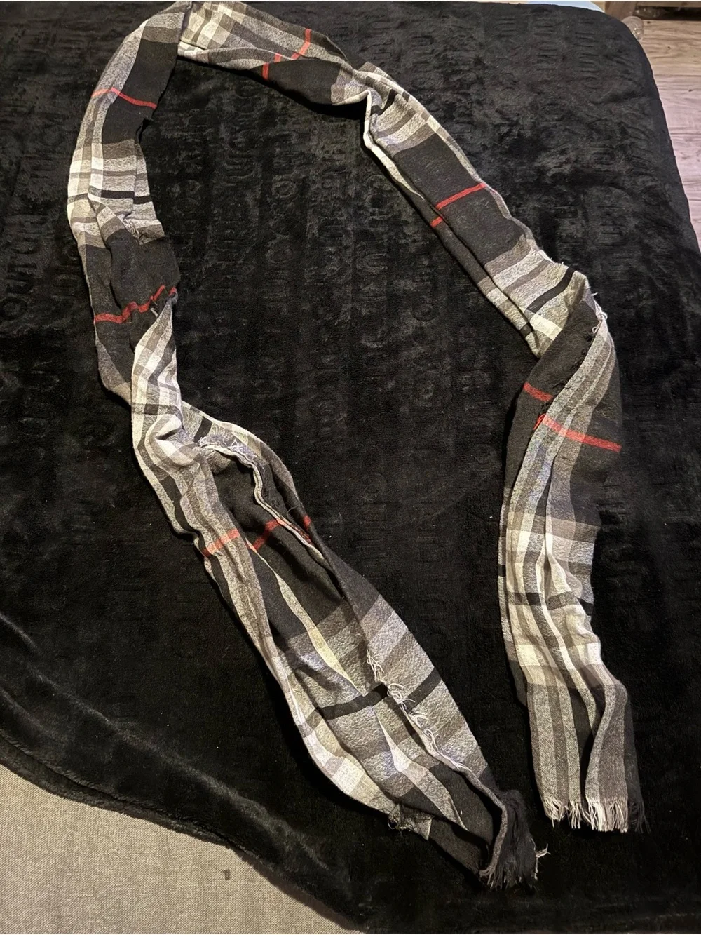 Women's Black Plaid Scarf with Red Accent - Classic Lightweight Wrap